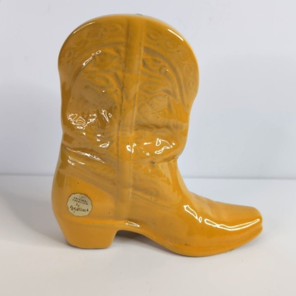 Vintage Frankoma Cowboy Cowgirl Western Novelty Quirky Pottery Boot Piggy Bank
